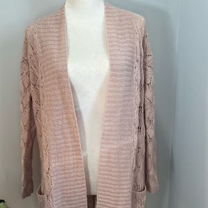 RUE 21 Cardigan Sweater Open Front Crochet Dolman Sleeve Blush Pink